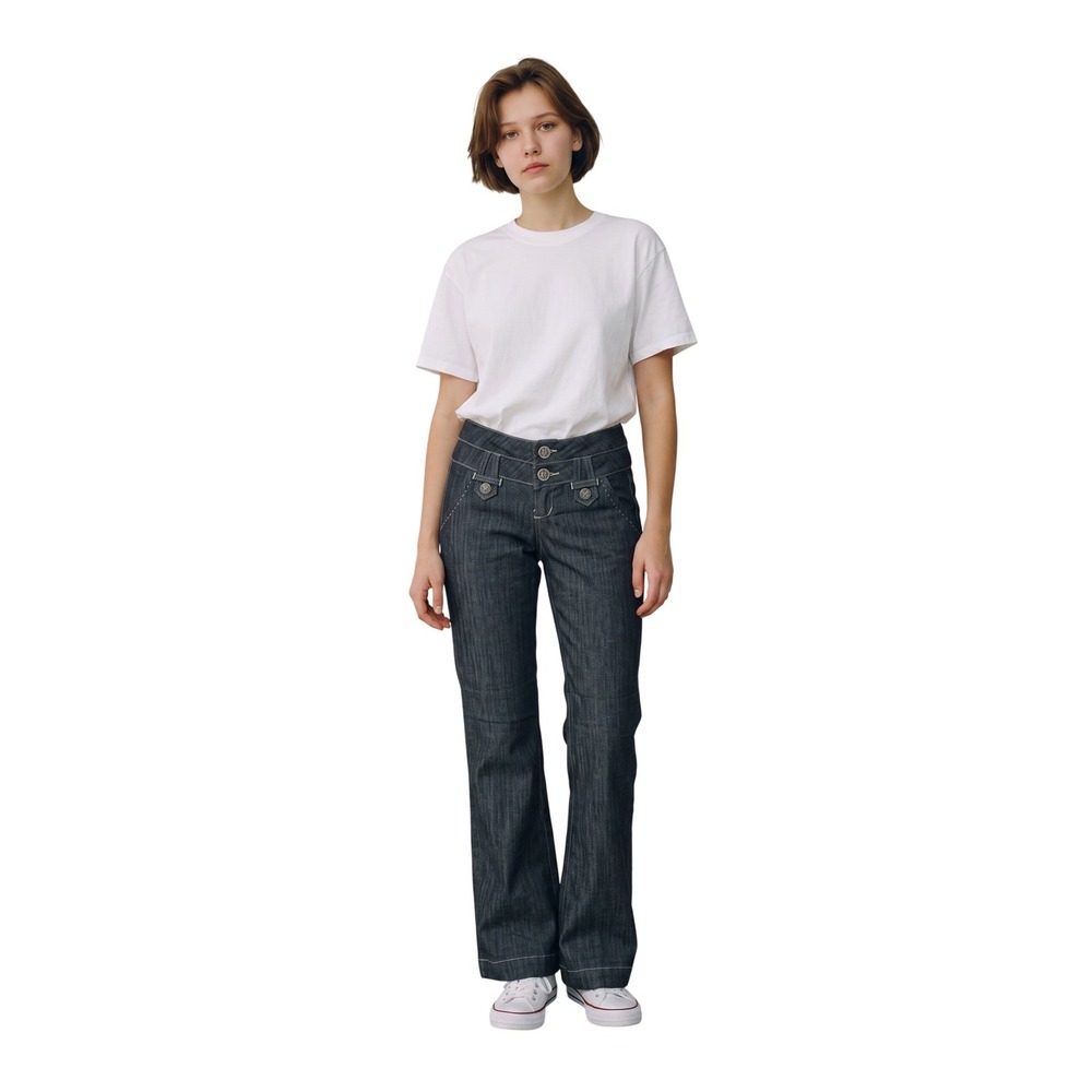 Boom Boom Jeans Dark Wash Flare Triple Button Cinch Back Denim Jeans Women 3